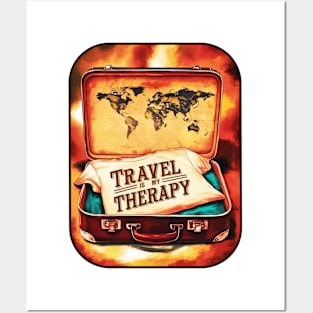 "Travel is My Therapy" Vintage Suitcase Sticker Posters and Art